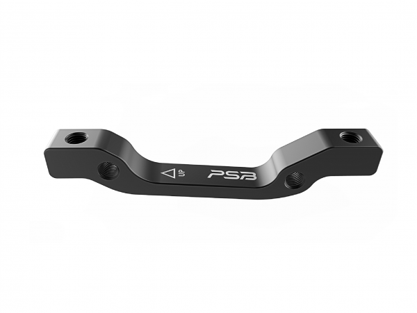 This adapter allows the use of 160mm rotors with PM calipers on a IS front fork.