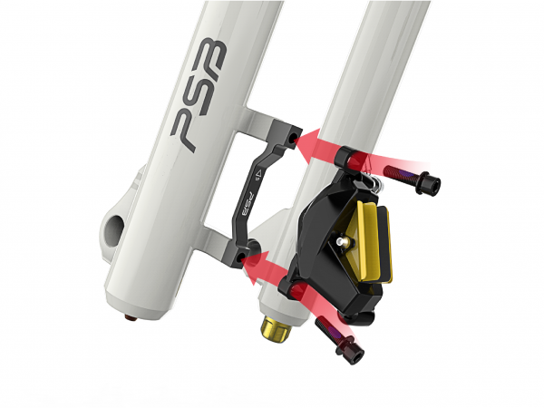 This adapter allows the use of 203mm rotors on front and rear wheels.
<br>The caliper, the front fork brake mount and the rear frame brake mount must comply with the Post Mount standard.