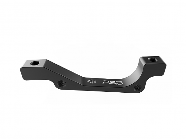 This adapter allows the use of 180mm rotors with PM calipers on a IS front fork.
